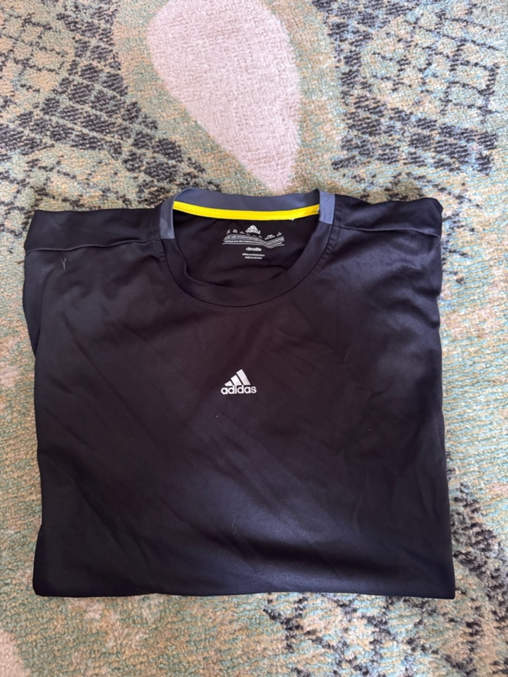 adidas Black Short Sleeve Athletic Tee with Contrast Neck Trim